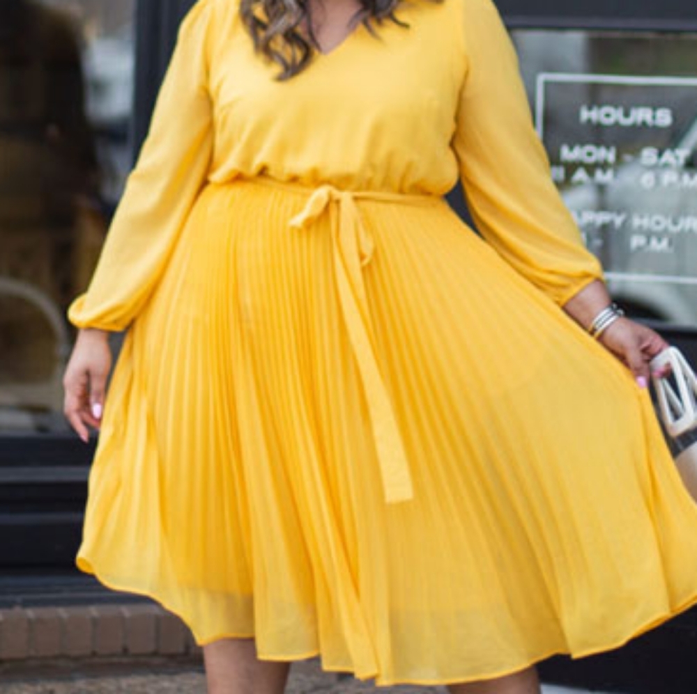Lane Bryant Beauticurve Pleated Midi Dress Yolk